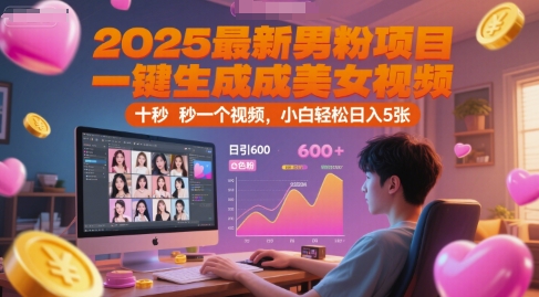 2025最新男粉项目，一键生成美女视频，日引600+色粉 十秒一个视频，小白轻松日入5张【揭秘】-低成本创业项目大全｜短视频带货+AI副业变现｜知行创业网