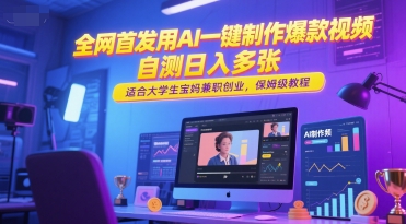 全网首发用AI一键制作爆款视频，自测日入多张，适合大学生宝妈兼职创业，保姆级教程-低成本创业项目大全｜短视频带货+AI副业变现｜知行创业网