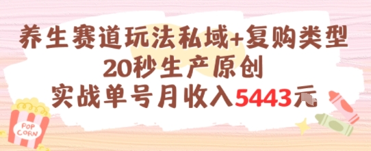 养生赛道玩法私域+复购类型，20秒生产原创实战单号月收入5k+-低成本创业项目大全｜短视频带货+AI副业变现｜知行创业网