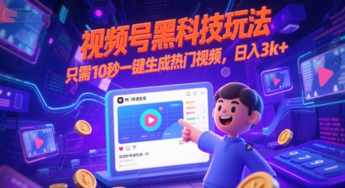 视频号黑科技玩法，只需10秒一键生成热门视频，日入3k+【揭秘】-低成本创业项目大全｜短视频带货+AI副业变现｜知行创业网
