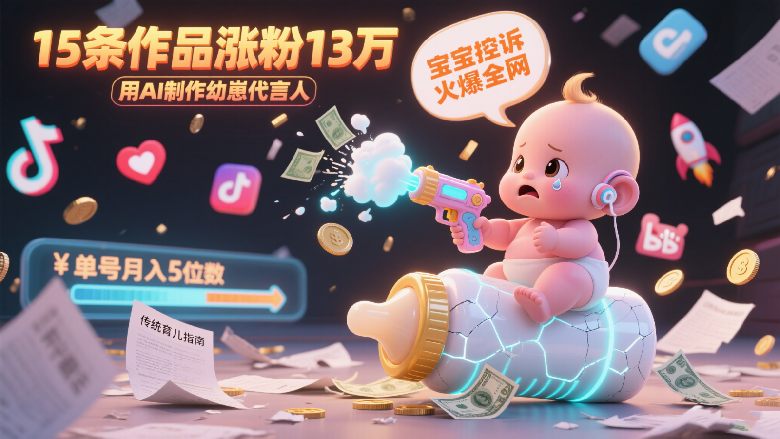 用AI制作幼崽代言人，宝宝的控诉火爆全网，15条作品涨粉13万，单号月入5位数实操教程-低成本创业项目大全｜短视频带货+AI副业变现｜知行创业网