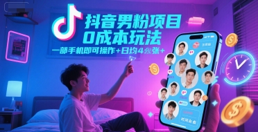 抖音男粉项目0成本玩法，一部手机即可操作，日均4张+，时间自由-低成本创业项目大全｜短视频带货+AI副业变现｜知行创业网