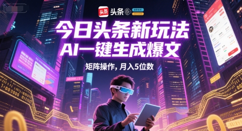 今日头条新玩法，AI一键生成爆文，矩阵操作，月入5位数-低成本创业项目大全｜短视频带货+AI副业变现｜知行创业网