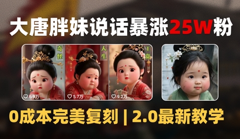 AI大唐胖贵妃说话2.0，40条视频暴涨40w粉，附独家变现攻略-低成本创业项目大全｜短视频带货+AI副业变现｜知行创业网
