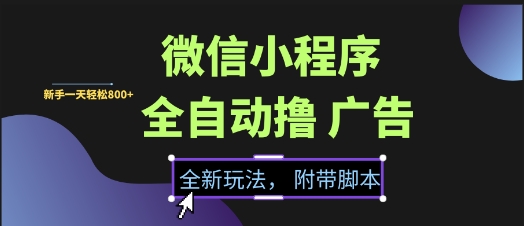 微信小程序全自动撸广告项目，彻底解决没流量的问题，新手一天8张+【揭秘】-低成本创业项目大全｜短视频带货+AI副业变现｜知行创业网