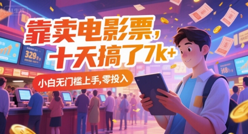 靠卖电影票，十天搞了7k+，小白无门槛上手，零投入【揭秘】-低成本创业项目大全｜短视频带货+AI副业变现｜知行创业网