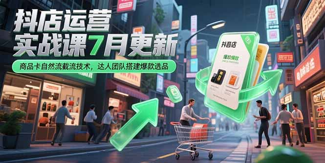 （15329期）抖店运营实战课7月更新，商品卡自然流截流技术，达人团队搭建爆款选品-低成本创业项目大全｜短视频带货+AI副业变现｜知行创业网
