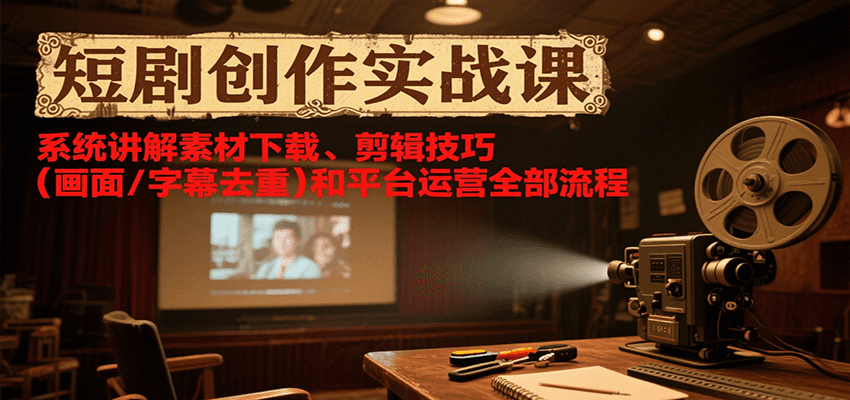 短剧创作实战课，系统讲解素材下载、剪辑技巧（画面/字幕去重）和平台运营全部流程-低成本创业项目大全｜短视频带货+AI副业变现｜知行创业网