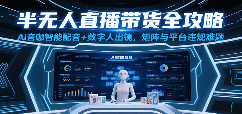 半无人直播带货全攻略：AI音咖智能配音+数字人出镜，解决账号矩阵与平台违规难题-低成本创业项目大全｜短视频带货+AI副业变现｜知行创业网
