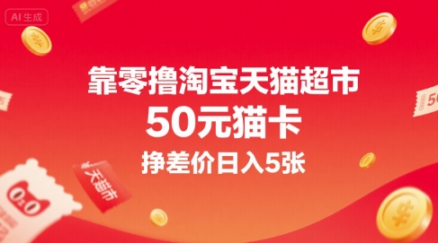 靠零撸淘宝天猫超市50元猫卡，挣差价日入5张-低成本创业项目大全｜短视频带货+AI副业变现｜知行创业网