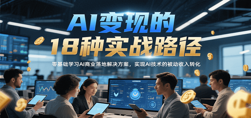 AI变现的18种实战路径，零基础学习AI商业落地解决方案，实现AI技术的被动收入转化-低成本创业项目大全｜短视频带货+AI副业变现｜知行创业网