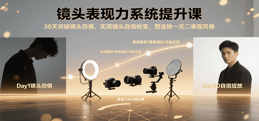 镜头表现力系统提升课，30天突破镜头恐惧实现自信蜕变，塑造独一无二表现风格-低成本创业项目大全｜短视频带货+AI副业变现｜知行创业网