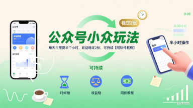 公众号小众玩法，每天只需要半个小时，收益稳定2张，可持续【附软件教程】-低成本创业项目大全｜短视频带货+AI副业变现｜知行创业网