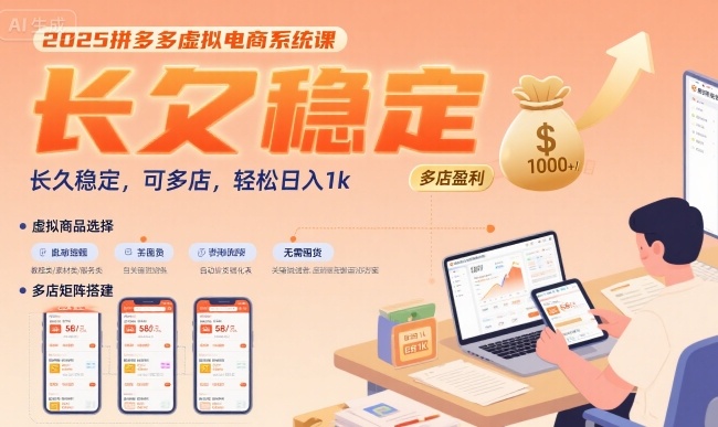 2025拼多多虚拟电商系统课，长久稳定，可多店，轻松日入1k-低成本创业项目大全｜短视频带货+AI副业变现｜知行创业网
