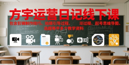 方宇运营日记线下课，包含剪辑制作技巧、拍摄引导过程、起号思维导图、选题等多个教学资料-低成本创业项目大全｜短视频带货+AI副业变现｜知行创业网