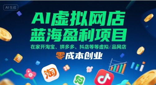 AI虚拟网店蓝海盈利项目，在家开淘宝、拼多多、抖店等虚拟品网店，零成本创业-低成本创业项目大全｜短视频带货+AI副业变现｜知行创业网