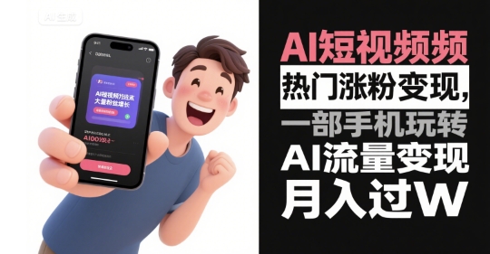 AI短视频热门涨粉变现，一部手机玩转AI流量变现，月入过W-低成本创业项目大全｜短视频带货+AI副业变现｜知行创业网