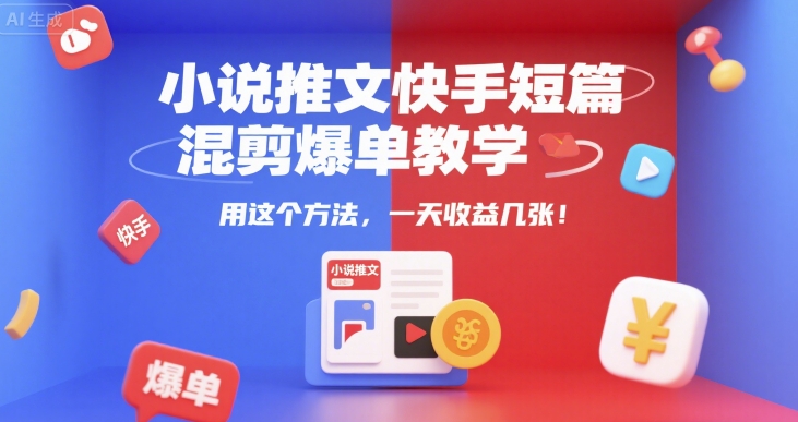小说推文快手短篇混剪爆单教学，用这个方法，一天收益几张-低成本创业项目大全｜短视频带货+AI副业变现｜知行创业网