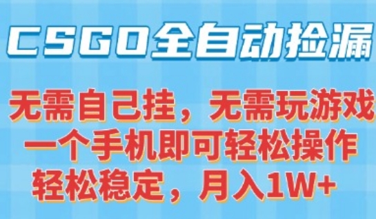 CSGO自动捡漏项目，最新独家玩法，一个手机可操作，新手小白轻松月入1W+，操作简单易上手【揭秘】-低成本创业项目大全｜短视频带货+AI副业变现｜知行创业网