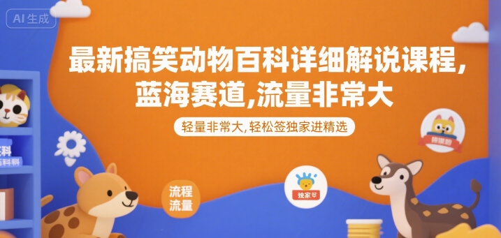 最新搞笑动物百科详细解说课程，蓝海赛道，流量非常大，轻松签独家进精选-低成本创业项目大全｜短视频带货+AI副业变现｜知行创业网