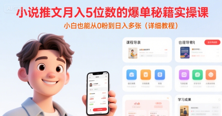 小说推文月入5位数的爆单秘籍实操课，，小白也能从0粉到日入多张(详细教程)-低成本创业项目大全｜短视频带货+AI副业变现｜知行创业网