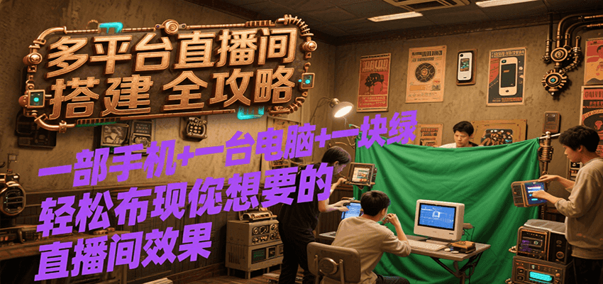 多平台直播间搭建全攻略，一部手机+一台电脑+一块绿布轻松实现你想要的直播间效果-低成本创业项目大全｜短视频带货+AI副业变现｜知行创业网
