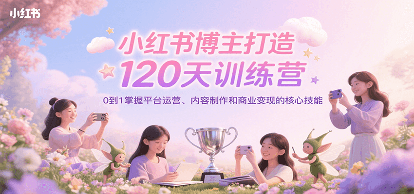 小红书博主打造120天训练营，0到1掌握平台运营、内容制作和商业变现-低成本创业项目大全｜短视频带货+AI副业变现｜知行创业网