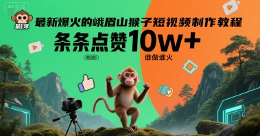 最新爆火的峨眉山猴子短视频制作教程，条条点赞10w+，谁做谁火【教程+提示词】-低成本创业项目大全｜短视频带货+AI副业变现｜知行创业网