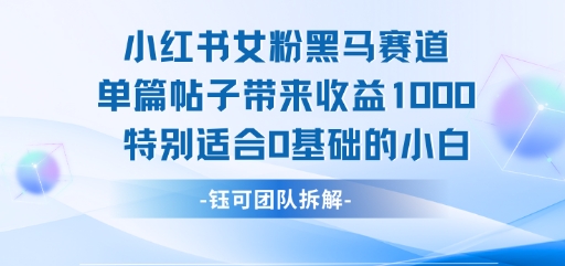 小红书女粉黑马赛道单篇帖子带来收益1k+，特别适合0基础的小白-低成本创业项目大全｜短视频带货+AI副业变现｜知行创业网