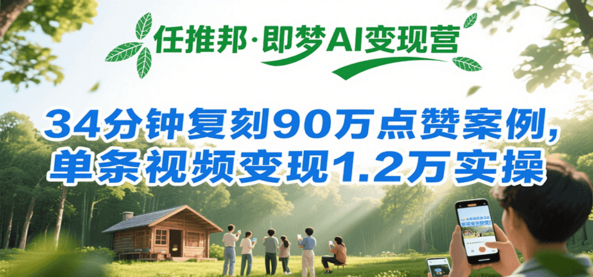 任推邦·即梦AI变现营，34分钟复刻90万点赞案例，单条视频变现1.2万实操-低成本创业项目大全｜短视频带货+AI副业变现｜知行创业网