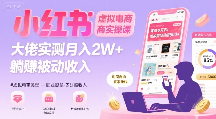 小红书虚拟电商，大佬实测月入2W+，实现被动收入-低成本创业项目大全｜短视频带货+AI副业变现｜知行创业网