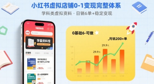 小红书虚拟店铺0-1变现完整体系：卖学科类虚拟资料，一天6张+，很稳定【已完结】-低成本创业项目大全｜短视频带货+AI副业变现｜知行创业网