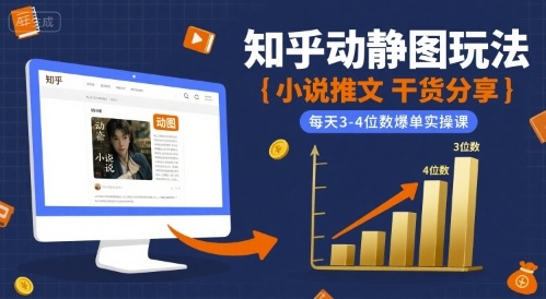 小说推文干货分享之知乎动静图玩法，每天3-4位数爆单实操课-低成本创业项目大全｜短视频带货+AI副业变现｜知行创业网