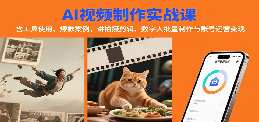 AI视频制作实战：含工具使用、爆款案例，讲拍摄剪辑、数字人批量制作与账号运营变现-低成本创业项目大全｜短视频带货+AI副业变现｜知行创业网