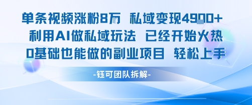 单条视频私域变现4.9k+利用AI做私域玩法 已经开始火热0基础也能做的副业项目轻松上手-低成本创业项目大全｜短视频带货+AI副业变现｜知行创业网