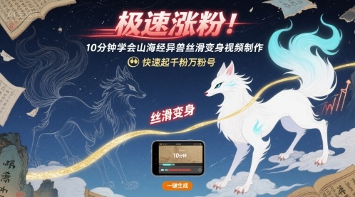 极速涨粉！10分钟学会山海经异兽丝滑变身视频制作，快速起千粉万粉号-低成本创业项目大全｜短视频带货+AI副业变现｜知行创业网
