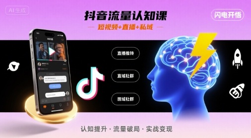 抖音流量认知课，短视频+直播+私域，认知提升，闪电开悟-低成本创业项目大全｜短视频带货+AI副业变现｜知行创业网