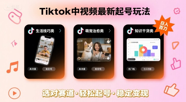 Tiktok中视频最新起号玩法，想要日入百刀，做好这几个赛道就可以了-低成本创业项目大全｜短视频带货+AI副业变现｜知行创业网