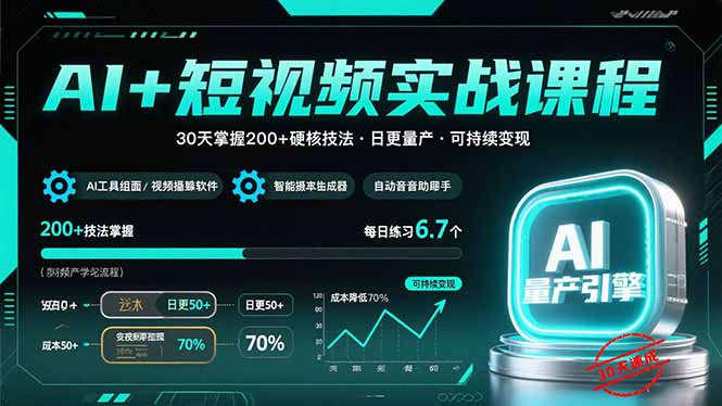 （15681期）AI+短视频实战课程：30天掌握200+硬核技法，实现日更量产可持续变现-低成本创业项目大全｜短视频带货+AI副业变现｜知行创业网