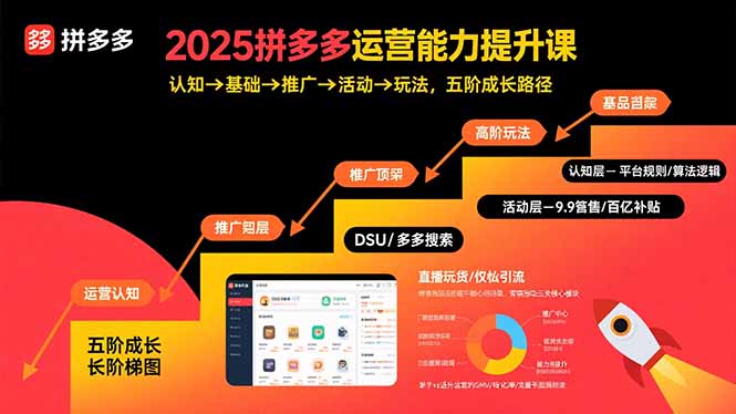 （15826期）2025拼多多运营能力提升课：认知→基础→推广→活动→玩法，五阶成长路径-低成本创业项目大全｜短视频带货+AI副业变现｜知行创业网