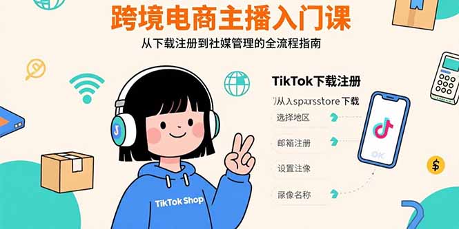 （15708期）跨境电商主播入门课，TikTok下载注册，支付工具配置，社媒账号管理全流程-低成本创业项目大全｜短视频带货+AI副业变现｜知行创业网