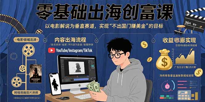 （15709期）零基础出海创富课：以电影解说为垂直赛道，实现不出国门赚美金的目标-低成本创业项目大全｜短视频带货+AI副业变现｜知行创业网