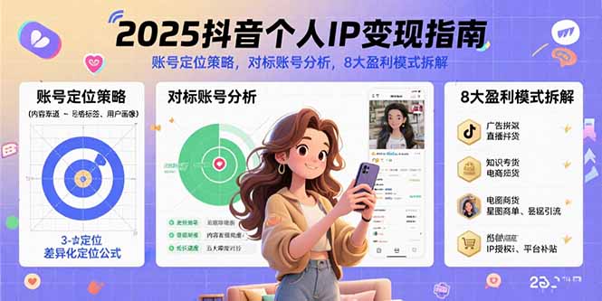 （15711期）2025抖音个人IP变现指南，账号定位策略，对标账号分析，8大盈利模式拆解-低成本创业项目大全｜短视频带货+AI副业变现｜知行创业网