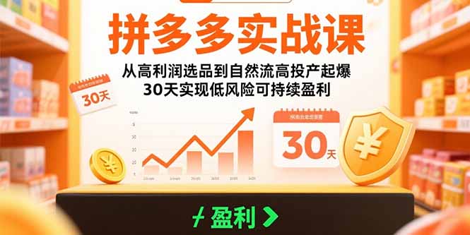 （15586期）拼多多实战课：从高利润选品到自然流高投产起爆 30天实现低风险可持续盈利-低成本创业项目大全｜短视频带货+AI副业变现｜知行创业网