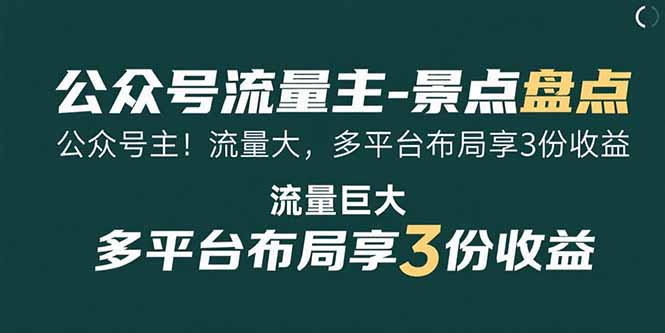 （15553期）公众号流量主-景点盘点 流量巨大 多平台布局享3份收益-低成本创业项目大全｜短视频带货+AI副业变现｜知行创业网