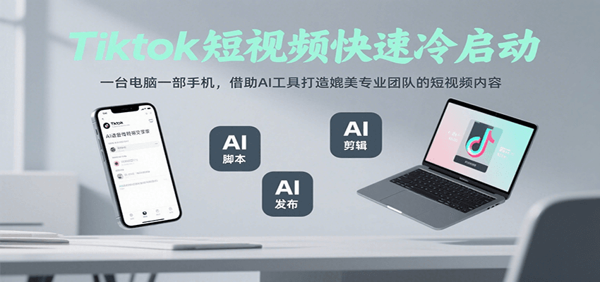 Tiktok短视频快速冷启动，一台电脑一部手机，借助AI工具打造媲美专业团队的短视频内容-低成本创业项目大全｜短视频带货+AI副业变现｜知行创业网