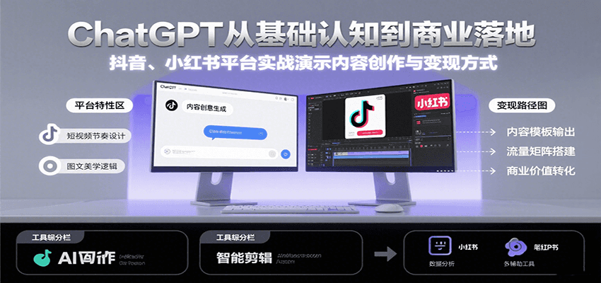 ChatGPT从基础认知到商业落地，实战演示抖音、小红书等平台的内容创作与变现-低成本创业项目大全｜短视频带货+AI副业变现｜知行创业网