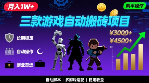 三款游戏自动搬砖，月入1W+，长期稳定收益副业项目，全程躺平操作【揭秘】-低成本创业项目大全｜短视频带货+AI副业变现｜知行创业网