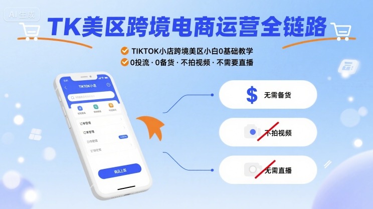TK美区跨境电商运营全链路，TIKTOK小店跨境美区小白0基础教学，0投流0备货不拍视频不需要直播-低成本创业项目大全｜短视频带货+AI副业变现｜知行创业网