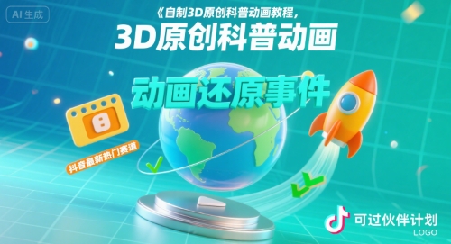自制3D原创科普动画教程，动画还原事件，抖音最新热门赛道，可过伙伴计划-低成本创业项目大全｜短视频带货+AI副业变现｜知行创业网